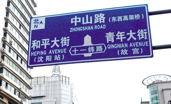 英文拼音混着来 沈阳路名翻译需统一(组图)