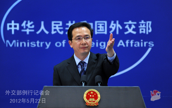 2012年5月22日,外交部发言人洪磊主持例行记者会