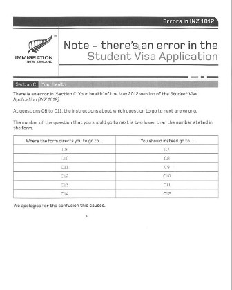 新西蘭移民局發出學生簽證申請勘誤表(圖)