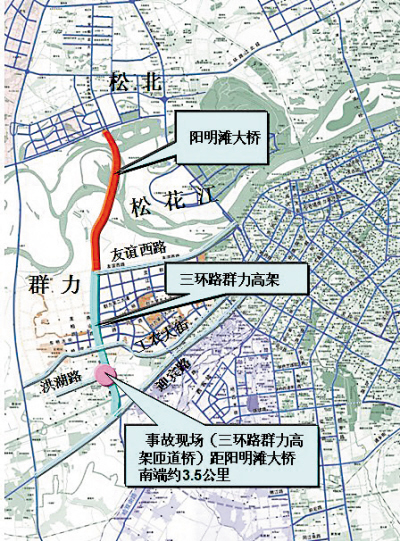 哈尔滨三环高架桥上桥匝道侧滑