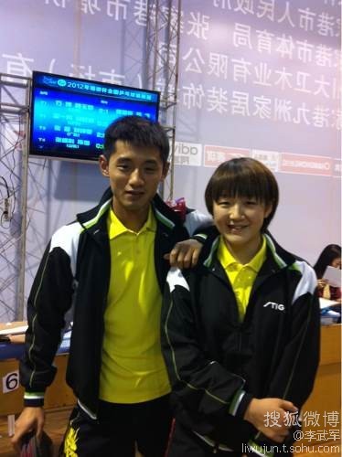 图文:2012乒乓球全锦赛混双 张继科陈梦哥俩好