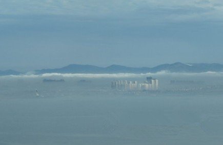 厦门今晨雨过天晴五缘湾海市蜃楼盛景图