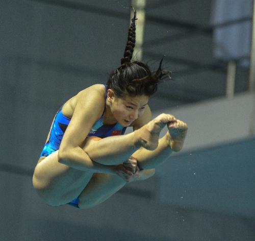 图文:跳水中国冠军杯武汉站 何姿在比赛中