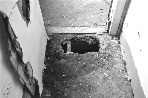 一美元价格出售的9385号别墅通往正门的过道上有一个洞