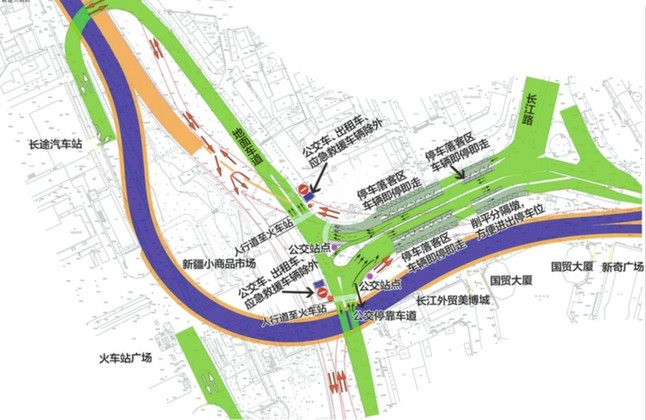 鐵路局烏魯木齊站立交橋封閉施工相關路段交通管制及分流示意圖