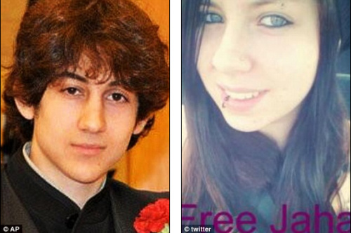 左为波士顿爆炸案嫌犯焦哈尔，右为对其表达爱意的一名美国女子