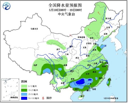 中新网5月18日电 据中央气象台网站消息，未来三天，江南华南即将展开新一轮的降雨，江南南部、华南等地有中到大雨，部分地区有暴雨。