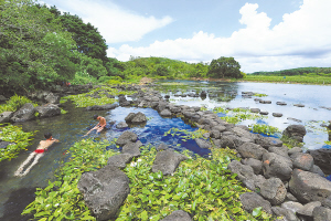 火山岩里流出的"富硒"冷泉(组图)酷暑之下,定安久温塘火山冷泉总能给