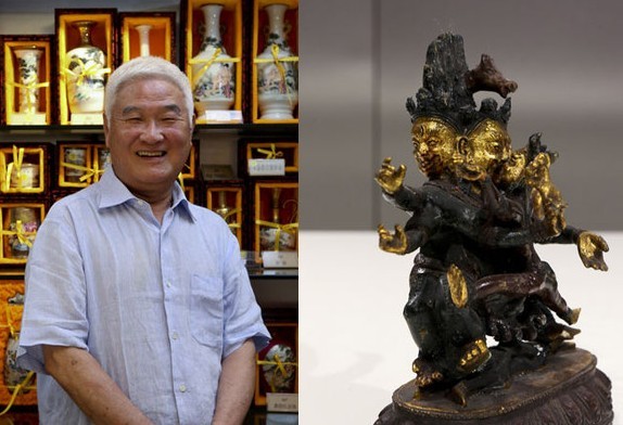江吉雄，电视制作人，《正大综艺》创始人。上海的家中收藏有上千件春宫作品，包括瓷杂工艺品、骨雕、象牙雕、春宫图等等。右图为他收藏的鎏金欢喜佛。