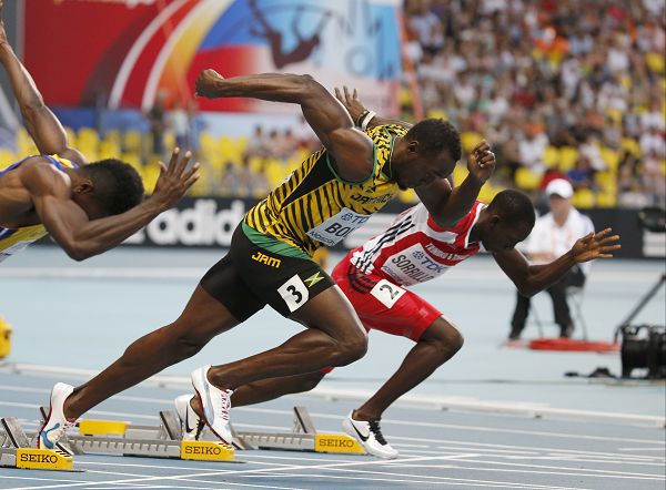 图文世锦赛男子百米预赛博尔特起跑动作