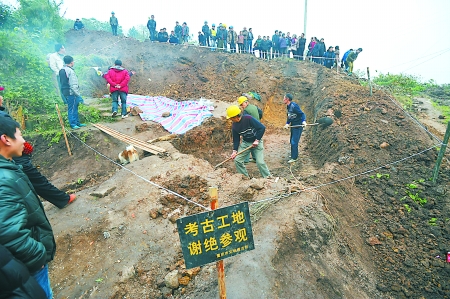 古墓发掘现场 记者 张路桥 实习生 程雯丽 摄