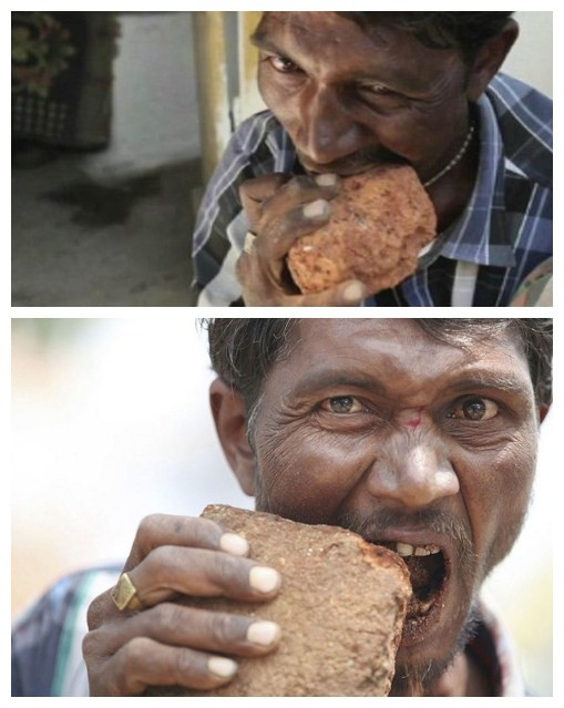 【组图】印度男吃砖头20年 希望靠此才能赚钱养家(组图)