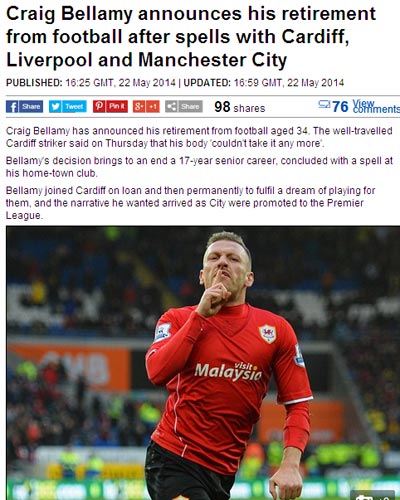 根据英国多家媒体的报道,前利物浦,曼城球星克雷格