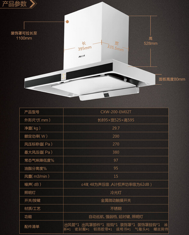 0方太cxw-200-em02t抽油煙機在技術細節上更顯專業,蝶翼板獨有3度的