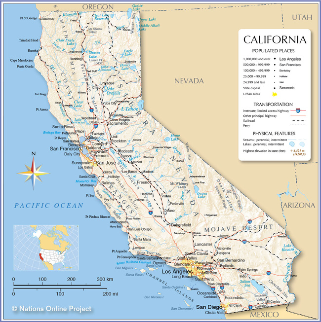 美国加州地图中文版图片