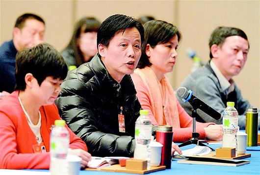 湖北日报讯 图为:咸宁团胡振华代表就大气污染治理问题发言.