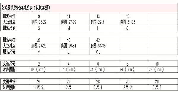 衣服褲子鞋子文胸尺碼對照表太全了