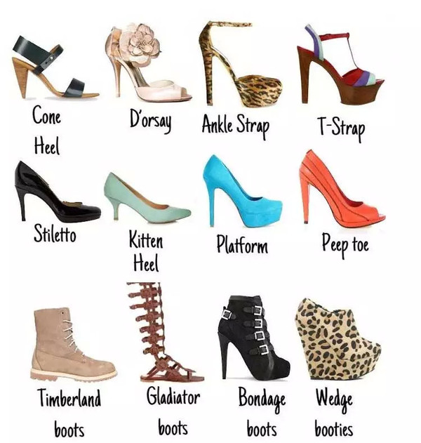 鞋子的英文单词图片