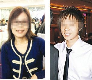 48岁妇人（左图）与相差23年的青年（右图）发展恋情，两人今年初分手，妇人昨涉嫌“意图造成身体严重伤害而淋泼腐蚀性液体“被捕。图自香港《明报》