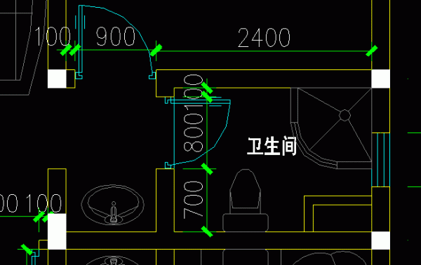 卫生间布置:一个典型的干湿分离处理,北侧的淋浴也可换成浴缸