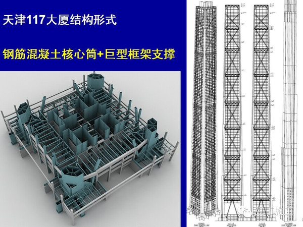 钢板剪力墙核心筒 型钢柱 混凝土核心筒 2,巨型框架:巨型柱 环带桁架