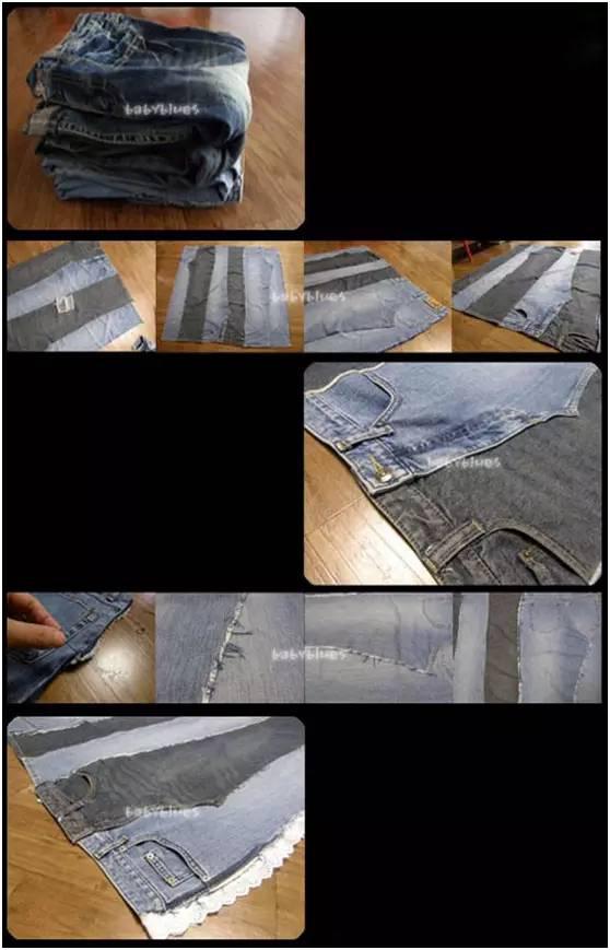 两条旧牛仔裤自制地毯图片