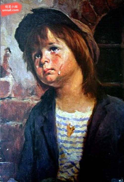 哭泣的孩子油画图片