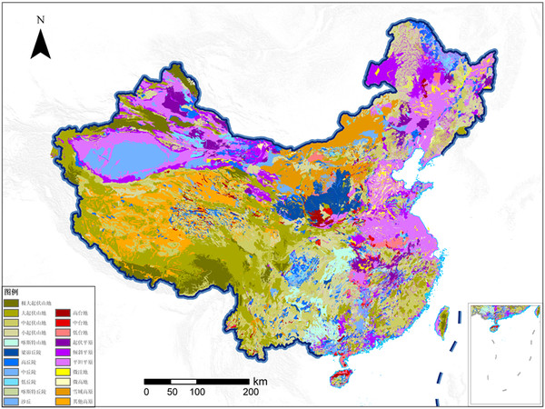 中國2004年地貌類型分佈