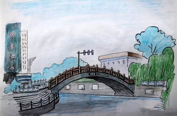 安平桥手绘图片