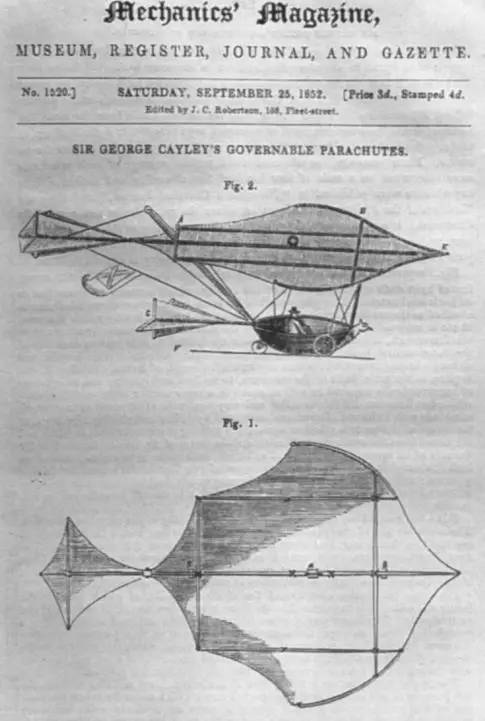 滑翔机模型;不久,他把带翼的抛射体发射到海上,几乎与此同时他还设计