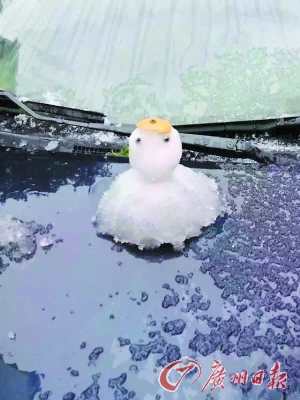 下雪后，网上流传一堆雪人图片，广州网友说：“没办法，这么点雪，请原谅我们的雪人都是BB。”