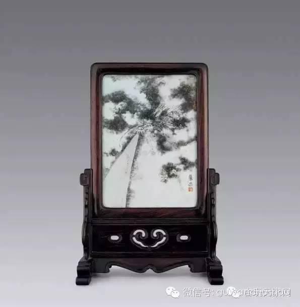 中国象嵌螺鈿装飾山水人物文硯屏V4496
