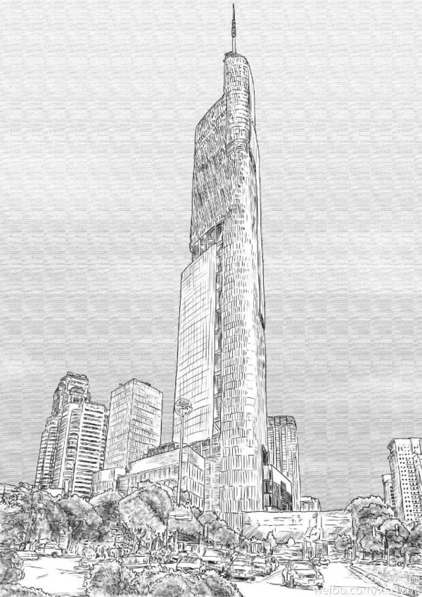 紫峰大厦简笔图片