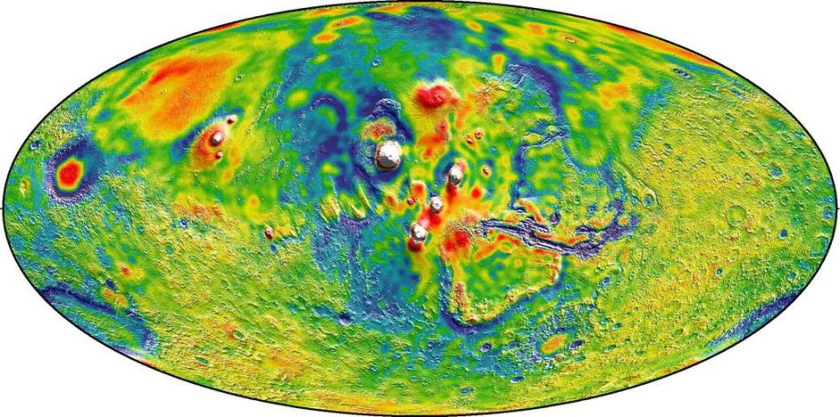 nasa發佈迄今最詳細火星重力圖似彩色油畫