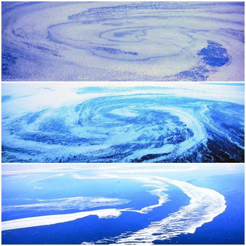 日本北海道出现壮观流冰大漩涡十分罕见