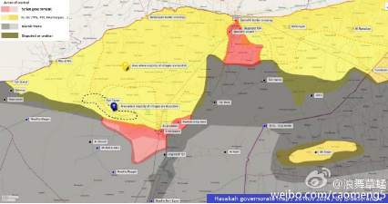 2014年的“伊斯兰国”攻势将卡米什利与其他政府控制区隔断（上图），库尔德人民保卫军YPG在美军空袭配合下，打退了“伊斯兰国”武装。