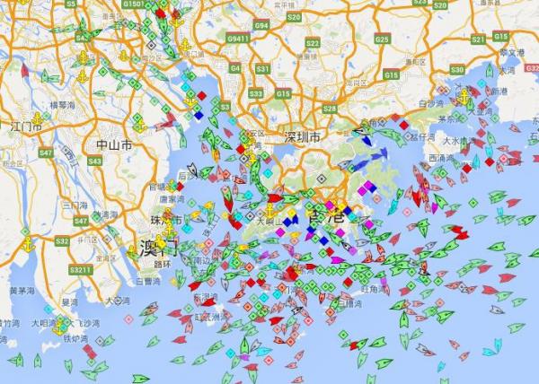 2016年5月8日14时珠江口各类船舶位置实时图
