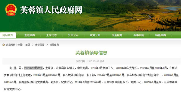 芙蓉镇政府提供的向进简历