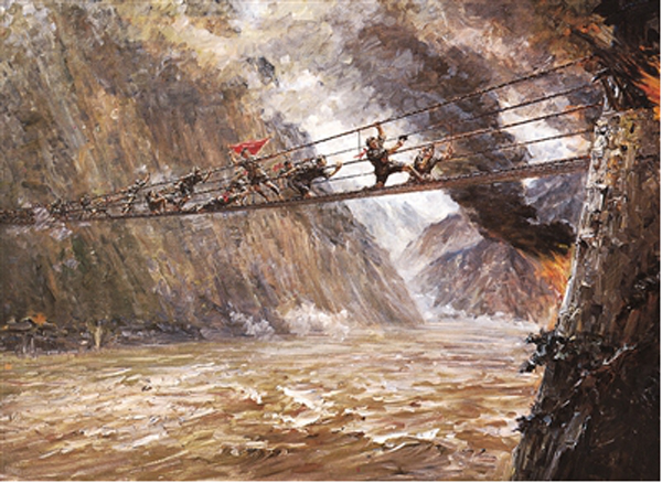 油画《飞夺泸定桥》 作者刘国枢
