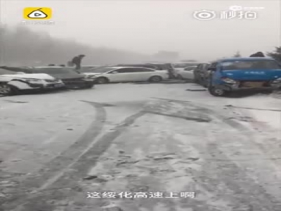 哈尔滨数十辆车雪地连环撞