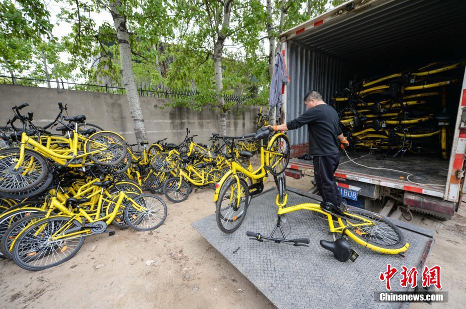 据了解，修车师傅平均每人一天可以修复20台左右的故障单车。图为物流公司将故障单车送至该维修点。 中新社记者 崔楠 摄